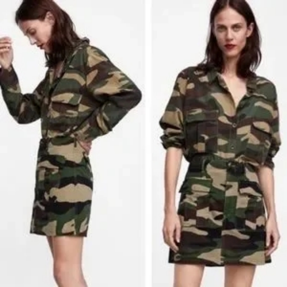 Zara Woman Premium Denim The Camoflauge Shirt In M - Picture 1 of 6